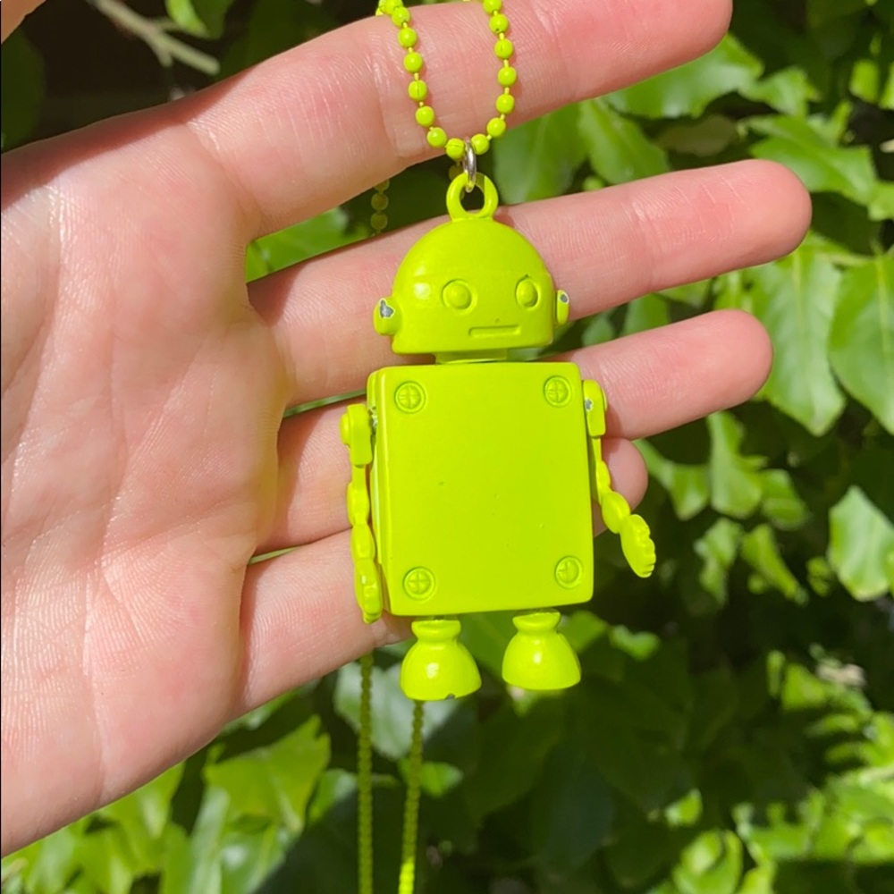 Fun Lime Green Robot Chain Necklace